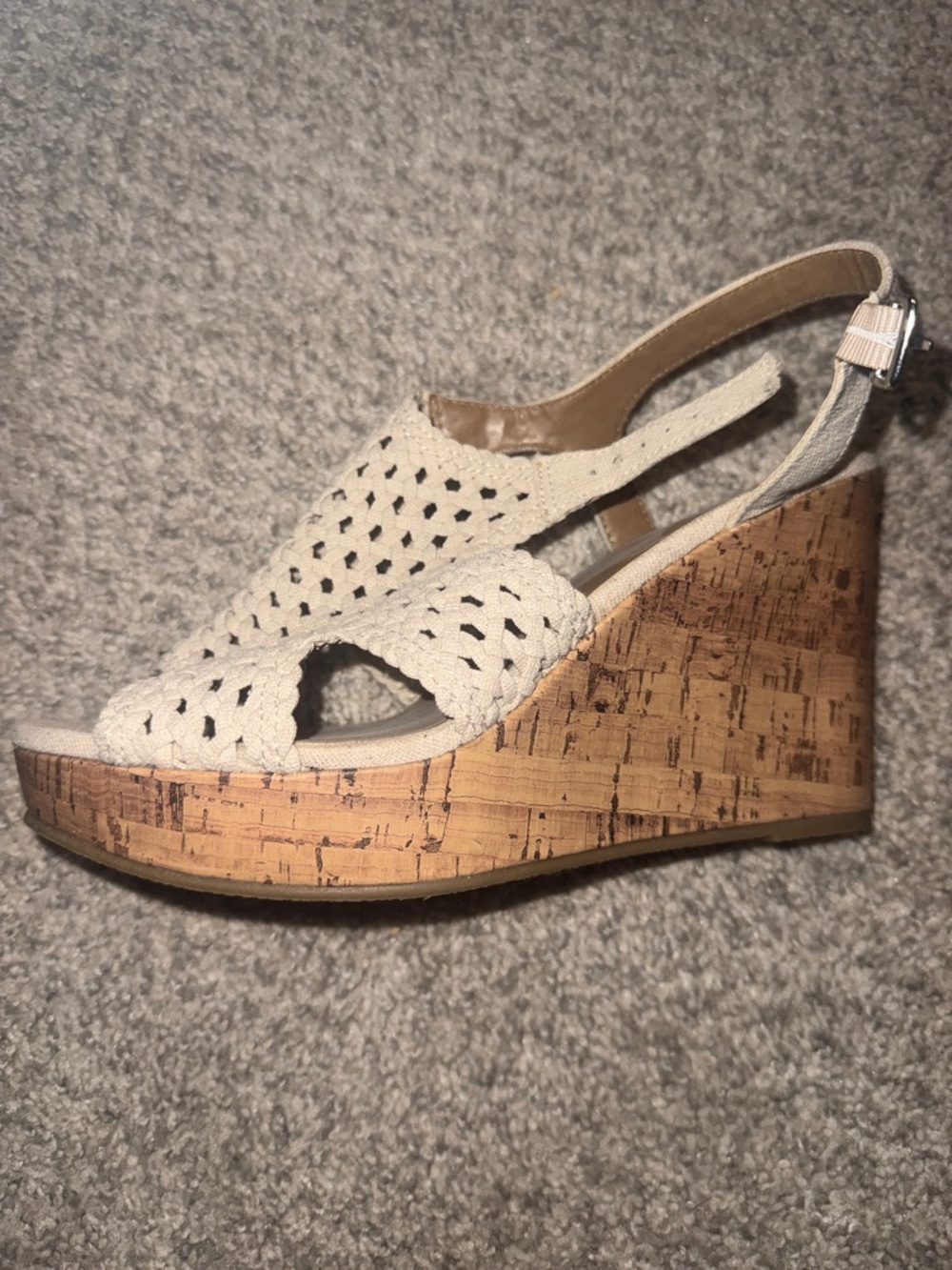 SO Cream Crochet Wedge Sandals with Cork-Style Platform - Picture 5 of 5